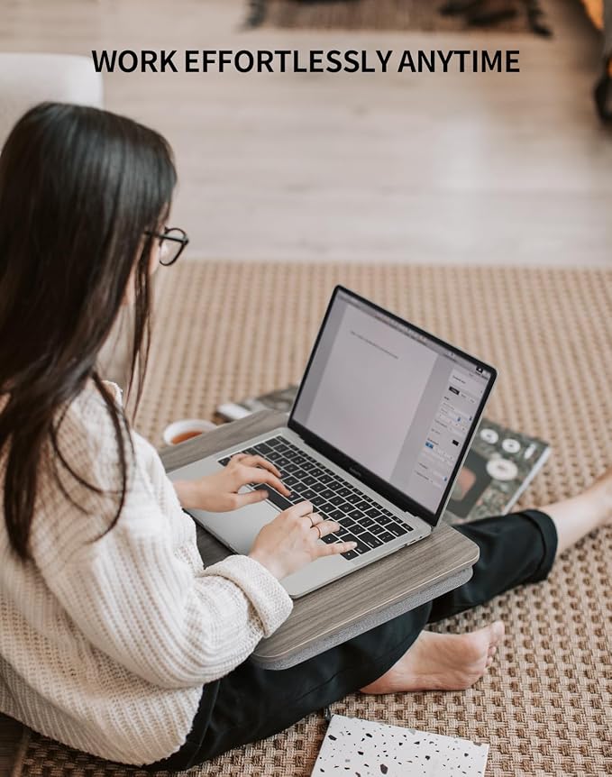 ZEAPTAC Portable Lap Laptop Desk with Pillow Cushion, Fits up to 15.6 inch Laptop, Lap Stand for Bed & Couch & Carpet, Book Tablet/Drawing Board/Computer Laptop Stand - Black Wood - Image 2