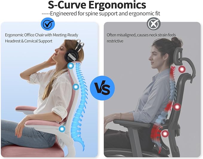 TRALT Office Chair Ergonomic Desk Chair - Gaming Chair with Lumbar Support | 330 LBS Home Office Desk Chairs , Reading Chair with Flip-up Armrests, Comfortable Computer Chairs (1, Pink) - Image 3