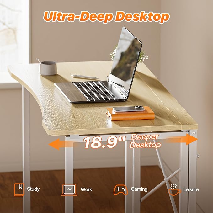Huuger Folding Desk for Small Spaces, 39.4 Inch Foldable Computer Table | Easy Assembly, Small Writing Work Office Computer Desk, for Home Office, Study, Bedroom, Dorm, Space Saving, Oak - Image 4
