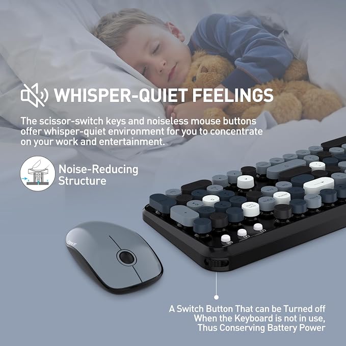 2.4GHz Wireless Keyboard and Mouse Set with Switch Button - Full-Size Keyboard - Compatible for Windows/Laptop/PC/Notebook/Smart TV and More - Grey Colorful - Image 4