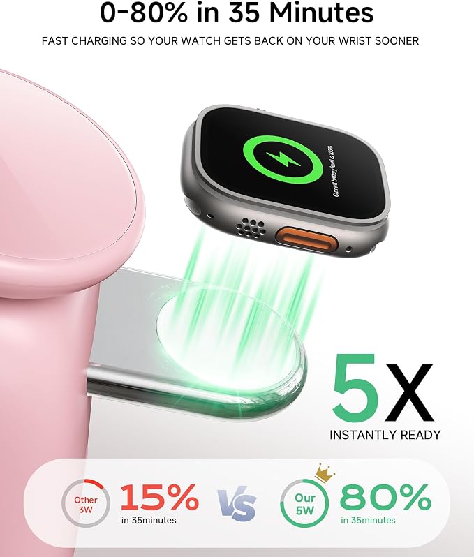 Magnetic Wireless Charging Station, Charger Stand for iPhone Apple Watch | 2026 2 in 1 Foldable Charger Stand 15W for iPhone 17 16 15 14 13 12 Pro Max, 5W for Apple Watch&Airpods, 30W Adapter included - Image 3