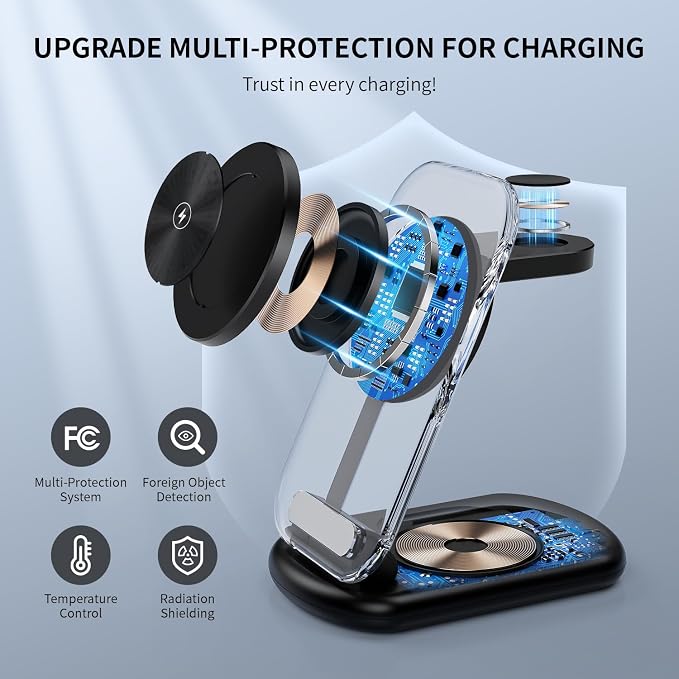 2026 Traveling Wireless Mag-Safe Fast Charging Station | Magnetic 3 in 1 Charger with Light for iPhone 17 16 15 14 13 12 Pro Max Plus,Apple Watch & Air pods 4 3 2 Pro(Black) - Image 3