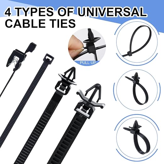 Funnymoom 200 Pcs Wire Loom Routing Clips, 15 Sizes Push Mount for Car | Cable Zip Ties Included, Universal Harness Clip Replacements, Push-in for Easy Install, Fits Automotive Wire Management - Image 7