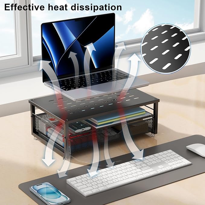 gianotter Computer Monitor Stand Riser with Drawer | Desk Organizers and Accessories Desk Accessories & Workspace Desktop Organizers Storage for Printer Stand (Black) - Image 3