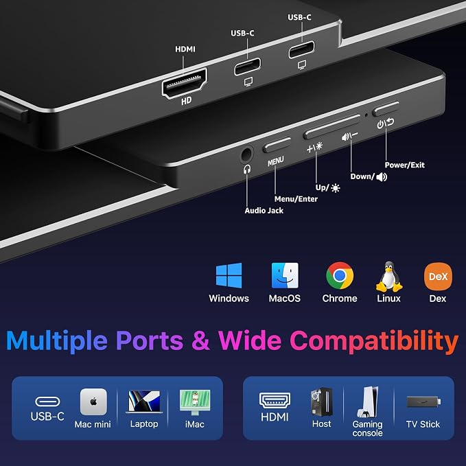 kksmart Portable Monitor 15.6 inch 4K UHD 145% sRGB 60Hz, Travel Monitor for Laptop MacBook Surface PC Xbox PS5, HDMI USB-C VESA Compatible Built-in Speaker - Image 5