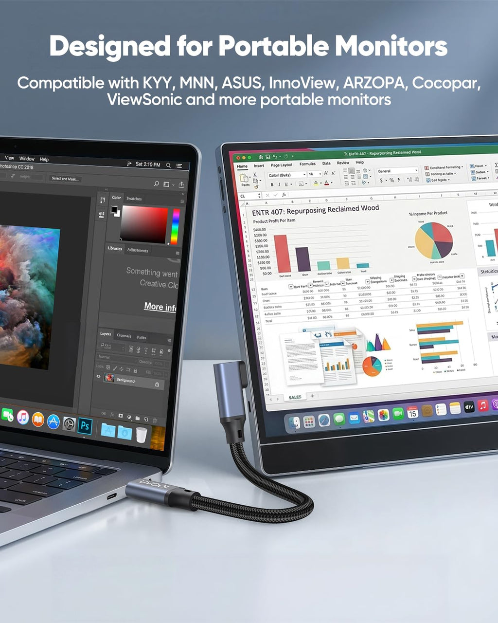 8K USB C Monitor Cable 6.6FT Right Angle, USB C 3.2 Gen 2x2 4K@144Hz Video - Image 4