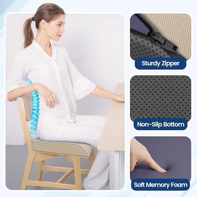 SweetSlubr Seat Cushion, Chair Pad, Memory Foam Tailbone Pain Relief | Office Chair Cushion for Tailbone Pain Relief, Non-Slip Cover, Soft Support for Office Chair, Car Seat,X-Large/Beige - Image 7