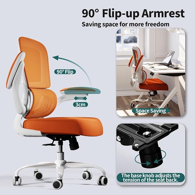 TRALT Office Chair - Ergonomic Desk Chair with Adjustable Lumbar Support, Mesh Computer Chair, Executive Chair for Home Office Comfortable Lumbar Support (1, Orange) - Image 5