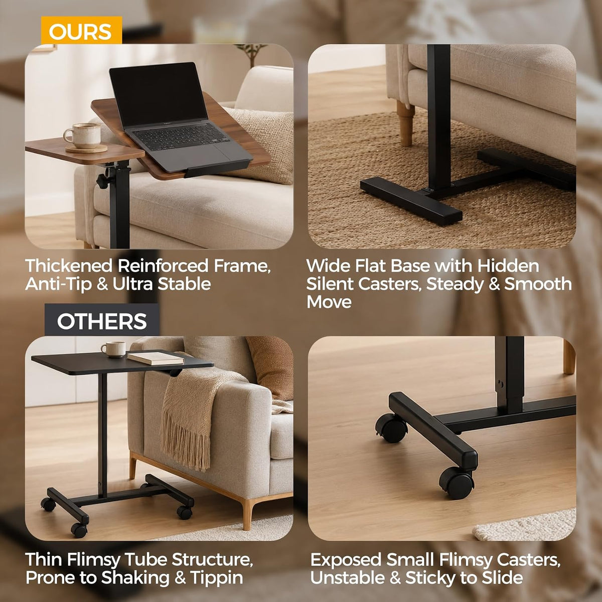 Extra-Large TV Tray Table, Height Adjustable C-Shaped Side Table - Image 4