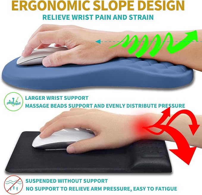 Hokafenle 2 in 1 Ergonomic Mouse Pad Wrist Support & Wrist Rest for Computer Keyboard Set, with Relieve Carpal Tunnel Pain Massage Bulge and Full Memory Gel Design (2In1 Set, Midnight Blue) - Image 5