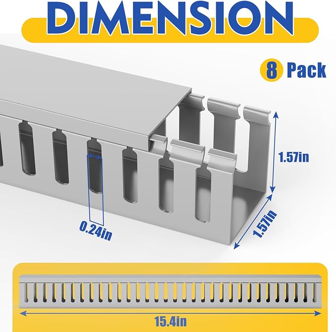 Open Slot Wiring Raceway Cable Duct,Cable Management Cord Track | 123" open slot cable raceway,Grey 1.57x1.57", 8 pcs desk wire channel to hide computer cables and cords - Image 2