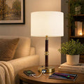 Table Lamp for Bedroom with USB & AC Outlet, Bulb Not Included | 19.3" Wood & Metal Mid Century Lamps Table Lamp for Living Room,Bedside Table Lamp with Linen Shade, Weighted Base,Home Decor by Starstrips