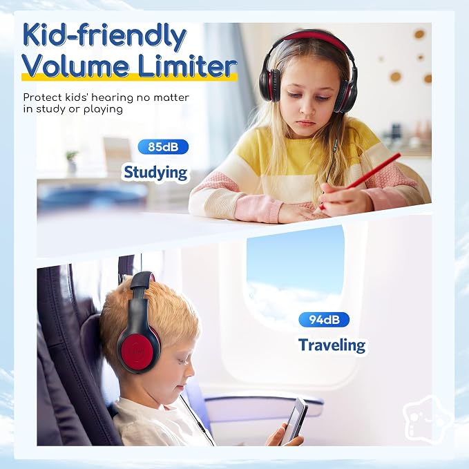EarFun K1 Kids Headphones Wired with Mic, Volume Limit Headphones for Kids | Portable Wired Headphone with Shareport, Stereo Sound, Foldable Headset for School/Toddler/Tablet/iPad/Kindle, Black Red - Image 5