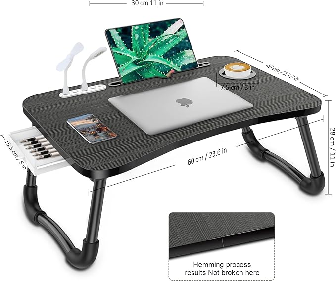 Zapuno Laptop Lap Desk, Foldable Laptop Table Tray with 4 USB Ports Storage Drawer and Cup Holder, Lap Bed Desk Notebook Stand Laptray Portable Standing Table for Bed Couch Floor - Image 7