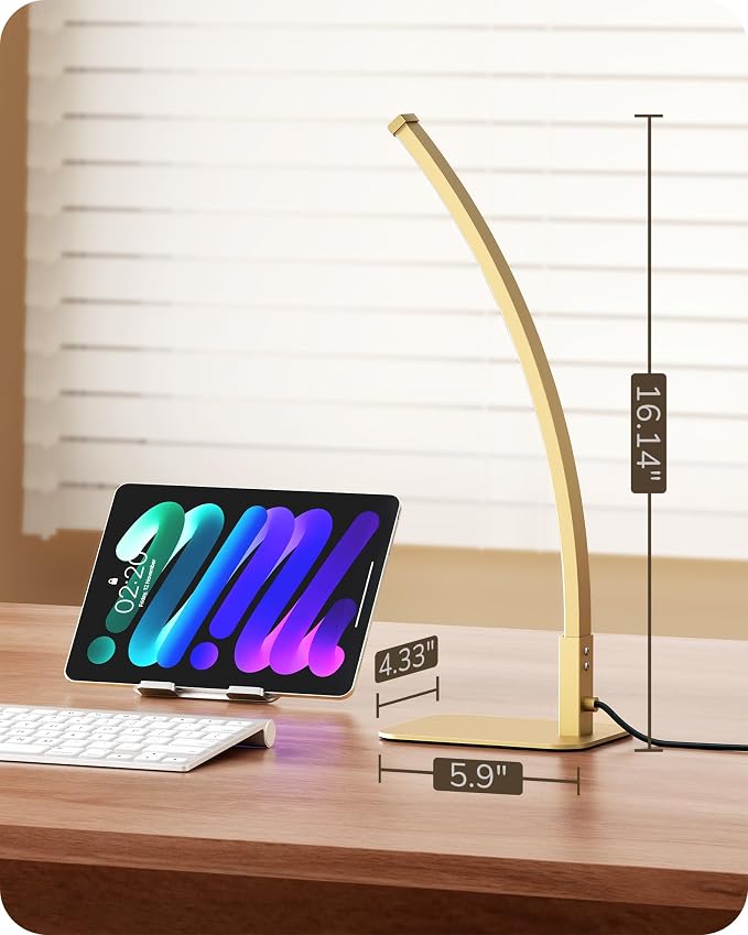 EDISHINE Curved LED Table Lamps for Living Room, Modern Bedside Lamp, Gold | 3 Color Temperature & Stepless Dimming, Aluminum & Iron, Silicone Lampshade, Ideal for Living Room, Office - Image 7