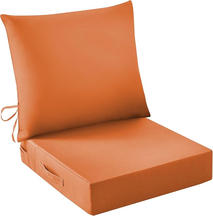IASEAHK Outdoor Seat Cushion Set, Waterproof & Fade Resistant Patio Chair Cushions, Outdoors Cushion for Patio Furniture, 24 x 24 x 4 Inch, Outdoor Couch Cushions with Handle and Ties, Spice by IASEAHK