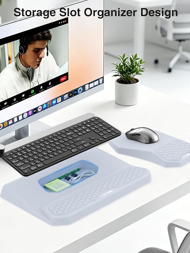 Ergonomic Wrist Rest with Keyboard Stand and Mouse Pad for Easy Typing | Keyboard Holder with Storage Slot, Mousepad for Carpal Tunnel Pain Relief with Massage Bulge and Slow Rebound Memory Foam - Image 4