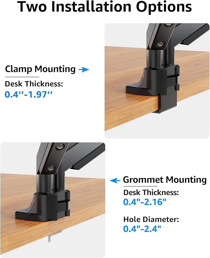 MOUNTUP Dual Monitor Mount fits 42 40 39 37 34 32 27 inch Ultrawide Screen, Holds 6.6-33lbs, Dual Monitor Arm Desk Mount, Heavy Duty Monitor Stand for 2 Monitors, with Clamp/Grommet Base - Image 7