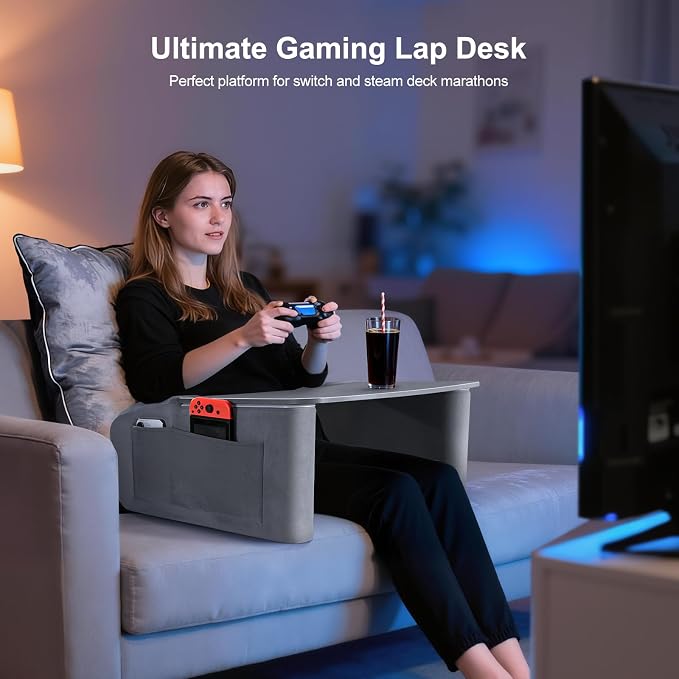 OPTIXCELL Lap Desk for Adults with Arm Rests, Ergonomic Laptop Pillow Stand | 23.7"x12.3" Large Desktop, Supports 44lbs, Memory Foam Armrests, for Bed Couch Floor Work Reading Gaming Eating - Image 6