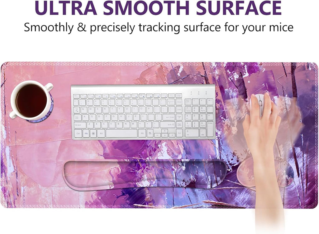 DINKY Keyboard Mouse Pad Set, Large Gaming Mousepad + Memory Foam Ergonomic Keyboard Wrist Rest Support, Easy Typing Pain Relief, 4Pcs (35.4" x 15.8") Extended Desk Mat-Abstract - Image 3