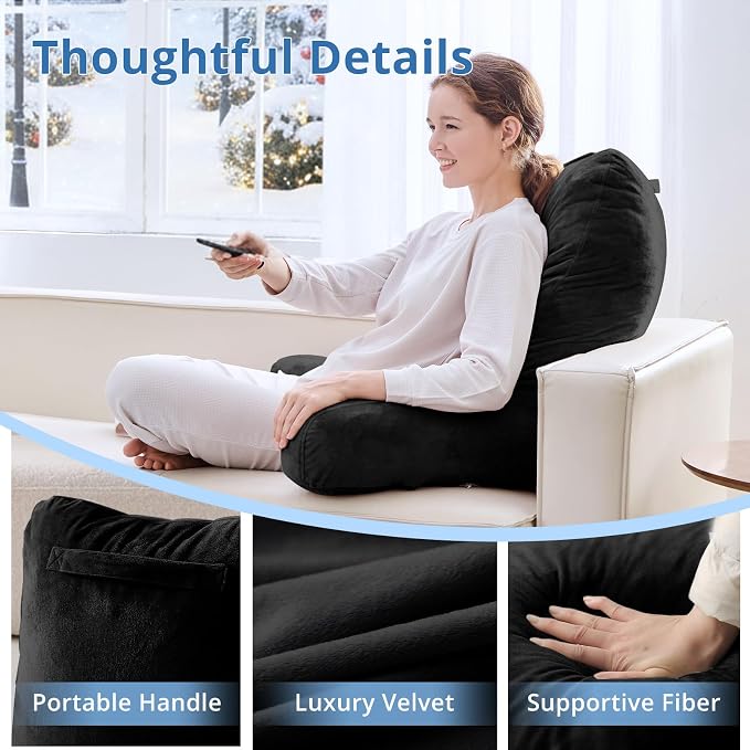 Sasttie Reading Pillow for Bed, Back Pillow for Sitting Up, Black | 25" Backrest Support Cushion for Couch, Sofa, and Floor, Dorm Essentials, OEKO-TEX, Adjustable Down Alternative Fill - Image 4