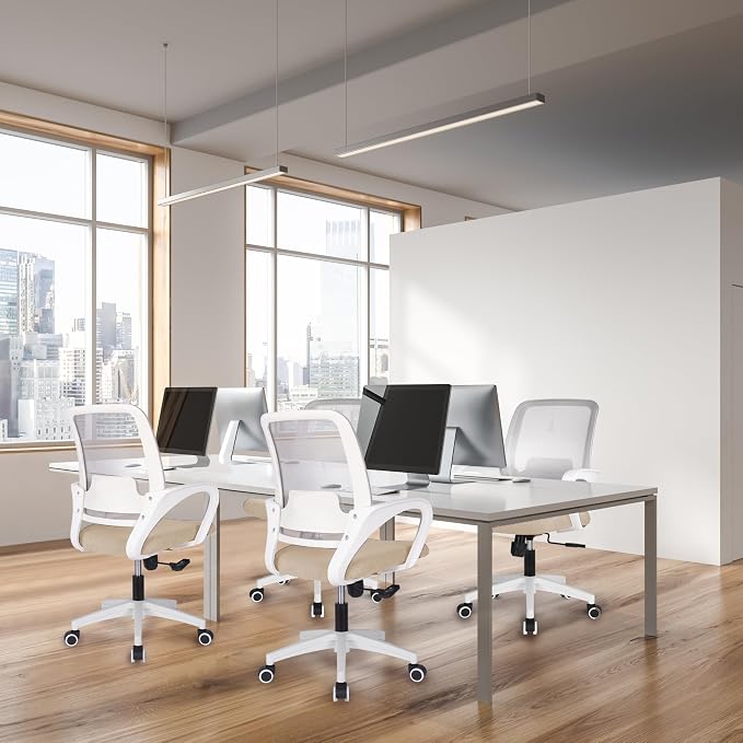 NEO CHAIR Home Office Desk Chair Ergonomic Mesh with Lumbar Support, Beige | Comfortable Mesh Support, Adjustable Height, 360° Swivel and Smooth Casters Designed for Long Hours of Work or Study - Image 6