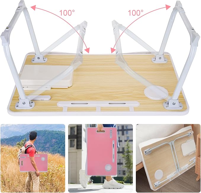 Laptop Bed Table, Laptop Desk for Bed, Foldable Laptop Bed Desk with USB Charge Port, Handle, Desktop Card Slot, Cup Slot, Side Drawer, Portable Laptop Table for Bed Eating Reading Working - Image 5