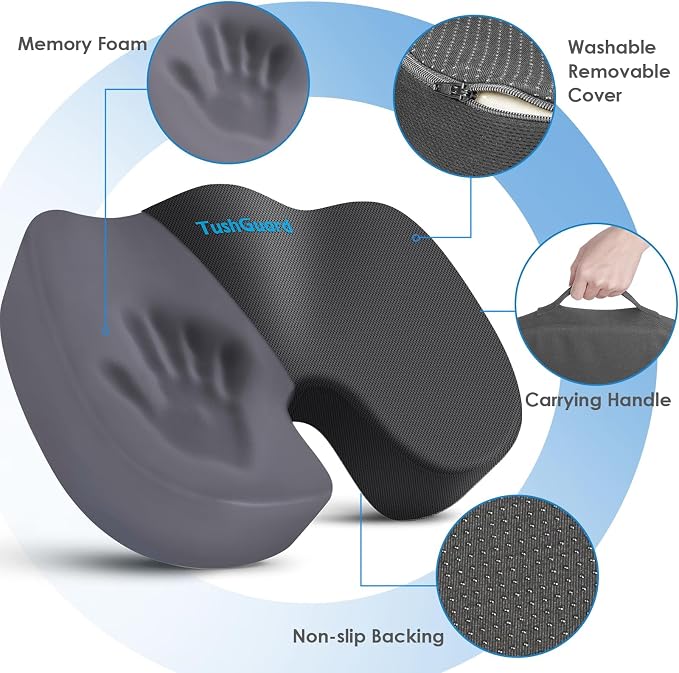 Seat Cushion for Office Chair, Car, Memory Foam, Grey XX-Large | For Back, Coccyx, Sciatica, Tailbone Pain, Ergonomic Design, Non-Slip, Desk Wheelchair Use, Supportive Butt Pillow, For Man - Image 3