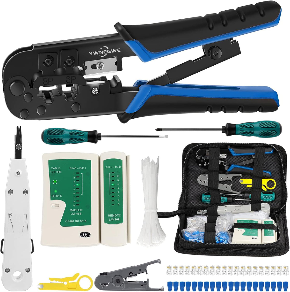 RJ45 Crimp Tool Kit for Cat5 Cat5e Cat6, Ethernet Crimpeing Tool Kit by YWNEGWE