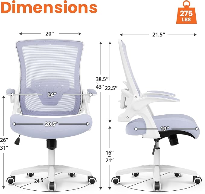 NEO CHAIR Office Desk Chair High Back Mesh Chair Adjustable Lumbar, Purple | Ergonomic High-Back Design with Breathable Mesh, Flip-Up Armrests, Comfortable Support for Home office or Computer Work - Image 2