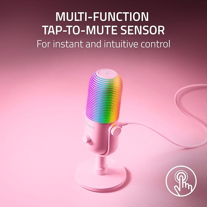 Razer Seiren V3 Chroma RGB, Stream & Game Reactive, USB Microphone, Pink | Tap-to-Mute Sensor, Condenser Mic, Digital Gain Limiter & Shock Absorber, Works with OBS, Discord, Zoom, Teams - Image 3