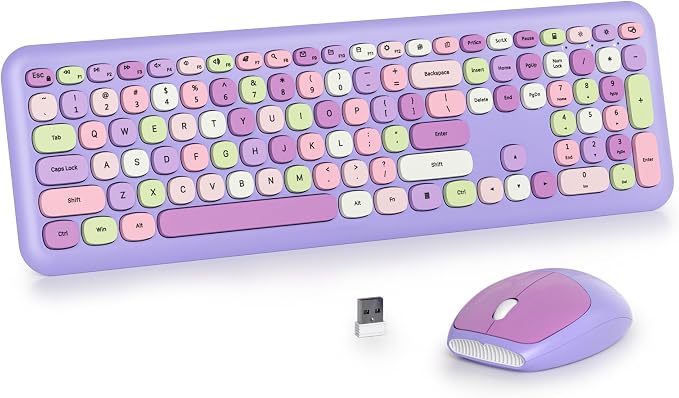 Surmen Cute Purple Keyboard and Mouse Wireless Silent, Full-Size Retro Typewriter Wireless Quiet Slim Colorful Keyboard Low-Noise 2.4GHz for Computer, Desktop, Laptop(6-Purple) by SURMEN