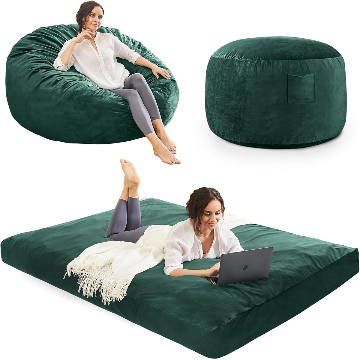 Bean Bag Chairs for Adults - Giant Bean Bag Convertible Floor Sofa by ILPEOD