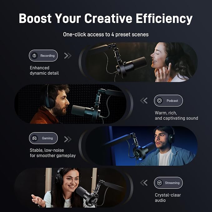 MAONO Dynamic Microphone-XLR USB Podcast Recording Mic with 192kHz/24bit | for Vocal Recording, Content Creation, Home Studio, Voiceover, with Noise Reduction, Mic Gain, Monitoring, Mute, PD300X - Image 7