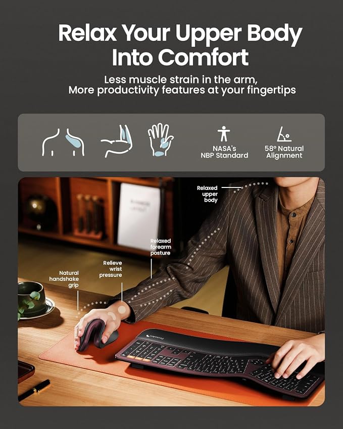 ProtoArc EM11 NL Wireless Ergonomic Vertical Mouse, Rechargeable, Wine Red | 58° vertical design supports a natural wrist posture, connect 3 devices via Bluetooth/2.4G USB-A, 500mAh USB-C rechargeable. - Image 5