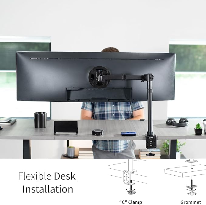 VIVO Single Large Monitor Arm Desk Mount, Holds Screens up to 45 inch Ultrawide, Fully Adjustable Stand with C-Clamp and Grommet Base, VESA 75x75mm or 100x100mm, Black, STAND-V149 - Image 4