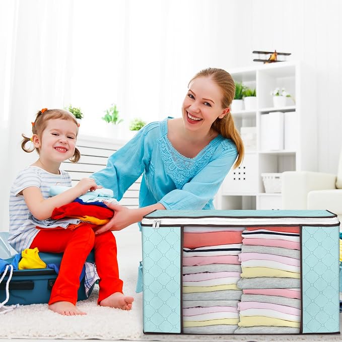 90L Large Storage Bags, 8 Pack Clothes Storage Bins Closet Organizers | Foldable Storage Containers, with Reinforced Handle, for Clothing, Blanket, Comforters, Bed Sheets, Pillows and Toys - Image 6