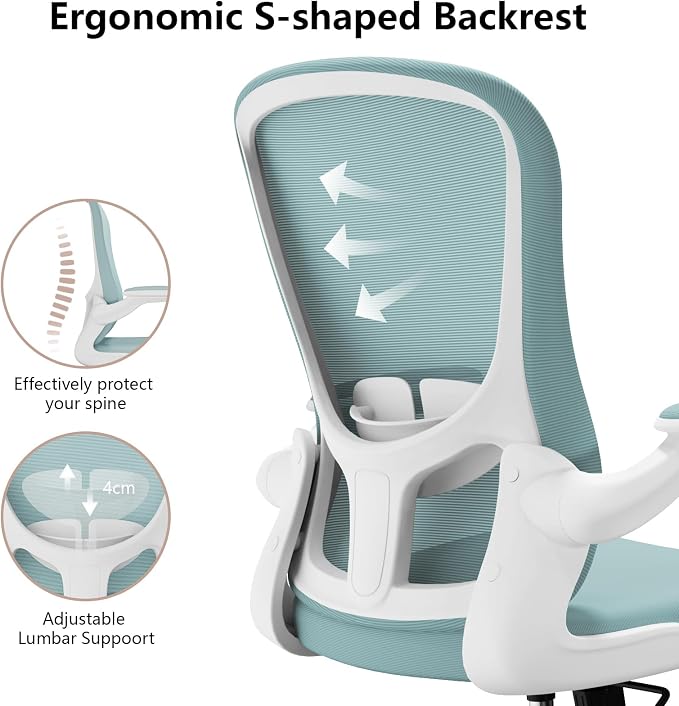 Ergonomic Office Chair, Comfort Swivel Home Office Task Chair, Breathable Mesh Desk Chair, Lumbar Support Computer Chair with Flip-up Arms and Adjustable Height - Image 6