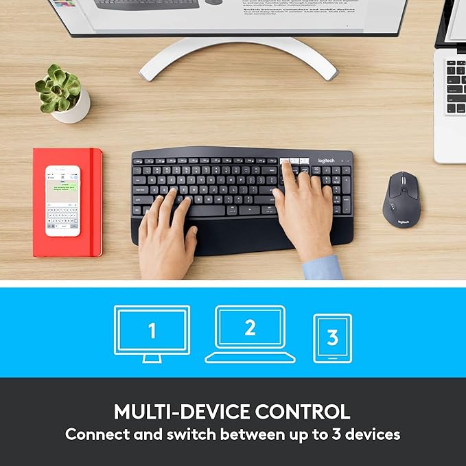Logitech MK850 Performance Wireless Keyboard and Mouse Combo for Windows,macOS & ChromeOS,Bluetooth & 2.4 GHz USB Receiver, Full-Size Keyboard, Multi-Device,Cushioned Palm Rest – Graphite,Pack of 4 - Image 2