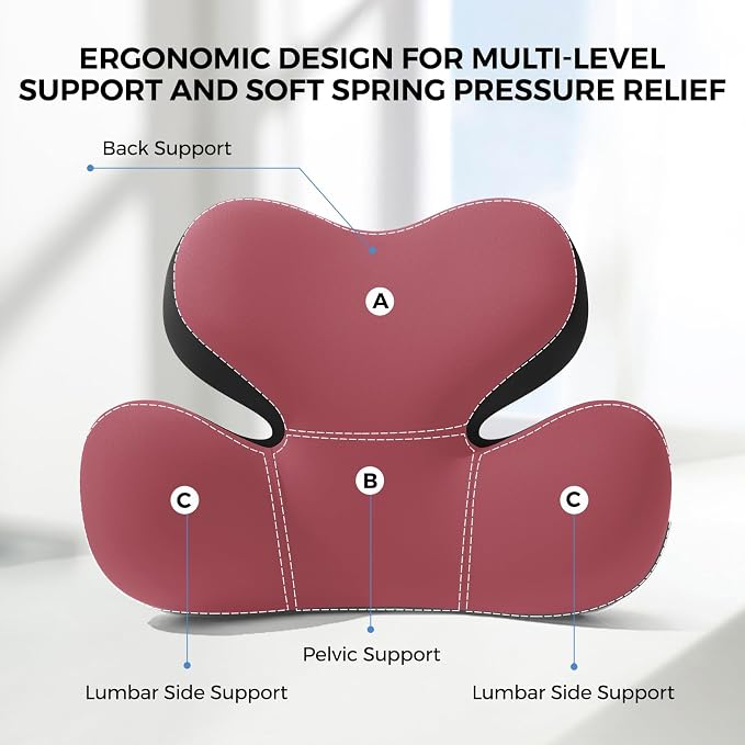 BEBAS Ergonomic Memory Foam Lumbar Support Pillow for Car, Red | Zoned Pressure Relief for Back Support, Lumbar Cushion with Fixed Ring, Breathable Washable Cover, Fits for Driving & Office - Image 3