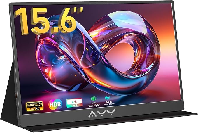 AYY 15.6 Inch Portable Monitor 1080P FHD USB-C HDMI External Display for Laptop Phone MAC PS5 Switch Xbox, Ultra-Slim 100% sRGB Portable Second Screen with Dual Speakers & Smart Cover, IPS, Black by AYYPortableMonitor