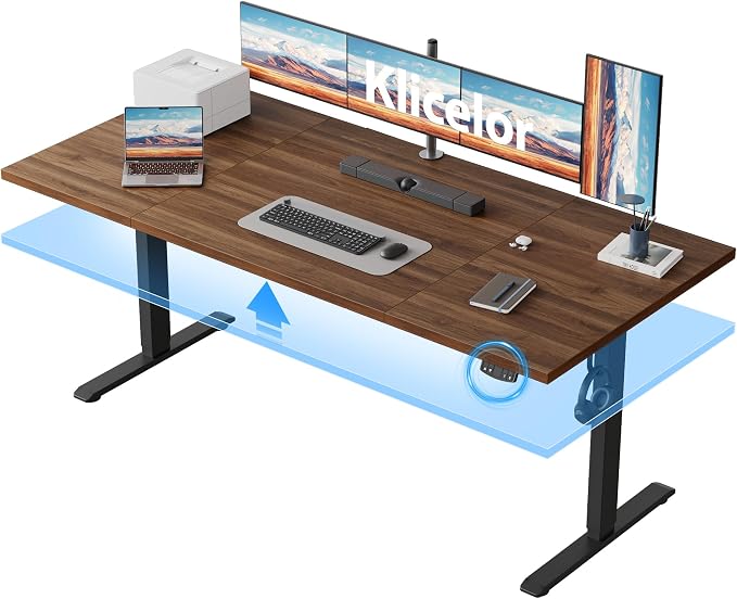 Klicelor 71 Inch Large Electric Standing Desk, Height Adjustable Office Desk, Sit Stand Up Computer Gaming Desk with Memory Preset, Three-Piece Desktop, Dark Walnut by Unknown