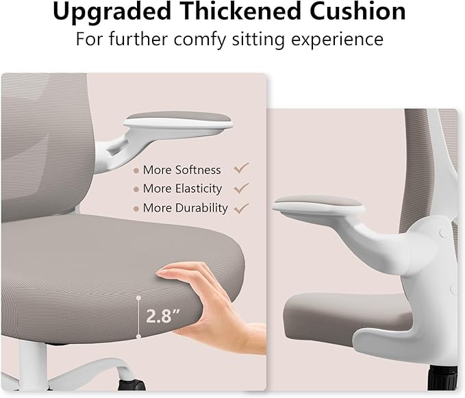Ergonomic Office Chair, Comfort Swivel Home Office Task Chair, Breathable Mesh Desk Chair, Lumbar Support Computer Chair with Flip-up Arms and Adjustable Height - Image 3