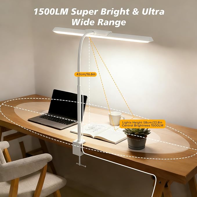 LED Desk Lamp for Office Home, Stepless Dimming Architect Desk Light with DC Adapter, Eye-Caring Desk Lamp with Clamp, 25 Lighting Modes Adjustable 12.8in Flexible Gooseneck for Workbench(White) - Image 6