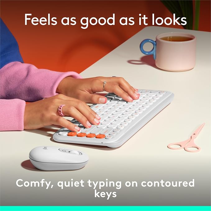 Logitech POP ICON Keys Wireless Bluetooth Keyboard - Off White and Orange | Comfortable typing, programmable keys, easy-switch between up to 3 devices, for laptop, tablet, PC - Image 3