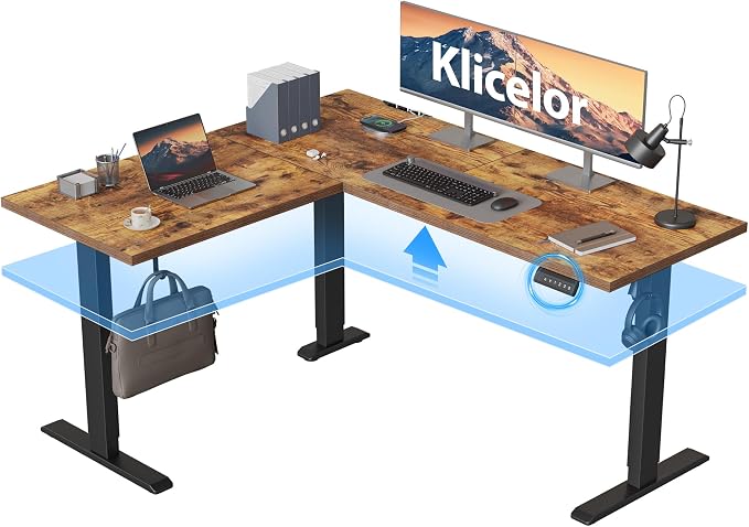 Klicelor L Shaped Standing Desk 59 x 48 Inch, Electric Height Adjustable Corner Desk for Home Office Workstation, Ergonomic Sit Stand Computer Table with Memory Controller, Rustic Brown by Unknown