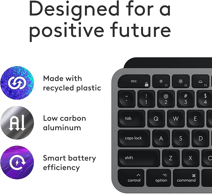 Logitech MX Keys S Combo Mac Wireless Keyboard and Mouse - Space Grey | Includes palm rest, Backlit keyboard, Fast scroll, Bluetooth, USB-C, For MacBook Pro, MacBook Air, iMac, iPad - Image 7