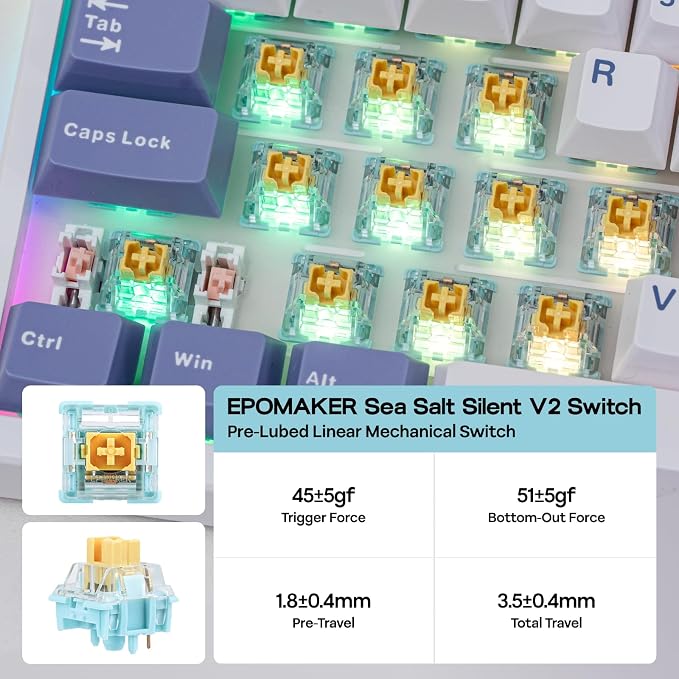 EPOMAKER TH108 PRO Full Size Mechanical Keyboard with Screen & Knob | Wireless Gaming Keyboard with 10000mAh, Creamy Gasket, Hot Swap, Custom Driver, RGB Backlight (White, Sea Salt Silent) - Image 6