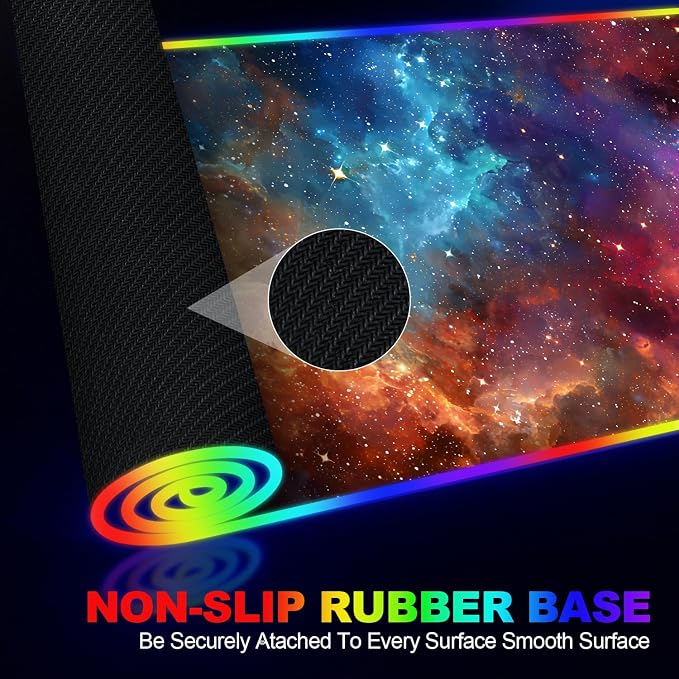 Wireless Charging RGB Gaming Mouse Pad, 31.5 x 11.8 Inch Extended Mouse Mat with Galaxy Nebula Design, LED Desk Pad with 7 Lighting Modes, Non-Slip Base for Gaming & Office - Image 5