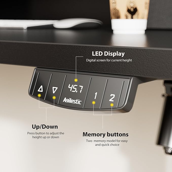 Agilestic 55 * 24 Inch Electric Standing Desk with Drawers, Black | Electric Height Adjustable, 2 Storage Drawer, Monitor Stand, Sturdy Steel Frame, Memory Presets, Hooks, 154 lbs, Splice Board - Image 6